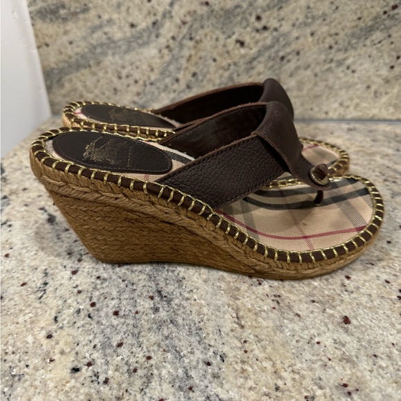 Burberry Espadrilles Heels Womens 37 US 7 Brown Leather Nova Check Designer - Picture 6 of 7